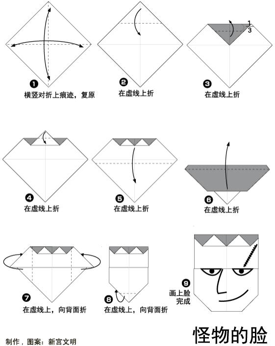 折纸图解的威廉希尔中国官网
轻松的教你完成万圣节折纸怪人脸的基本折纸制作