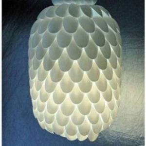 变废为宝威廉希尔中国官网
一次性塑料勺和大号矿泉水桶做成的花瓣菠萝型灯罩
