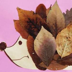 可爱的小刺猬树叶贴画立体画制作威廉希尔中国官网
