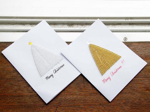 简单漂亮的串珠圣诞树圣诞贺卡制作威廉希尔中国官网
