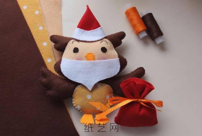 圣诞节礼物可爱的小猫头鹰圣诞老人玩偶制作威廉希尔中国官网
