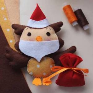圣诞节礼物可爱的小猫头鹰圣诞老人玩偶制作威廉希尔中国官网
