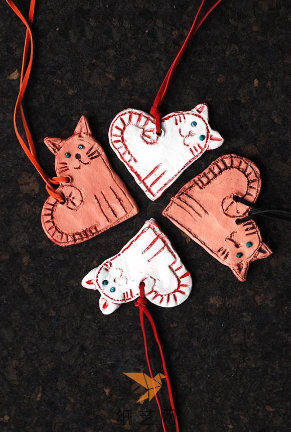 可爱粘土心形小猫母亲节礼物装饰制作威廉希尔中国官网
