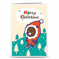 圣诞贺卡之泰迪熊滑雪可打印自制圣诞贺卡模版下载