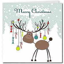 圣诞贺卡之驯鹿加圣诞小装饰物卡通可打印自制贺卡模版下载