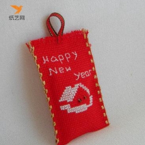 喜庆中国红的十字绣香包新年礼物