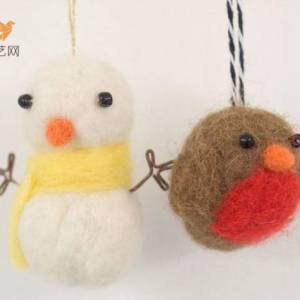 羊毛毡戳戳乐制作的可爱圣诞节装饰玩偶